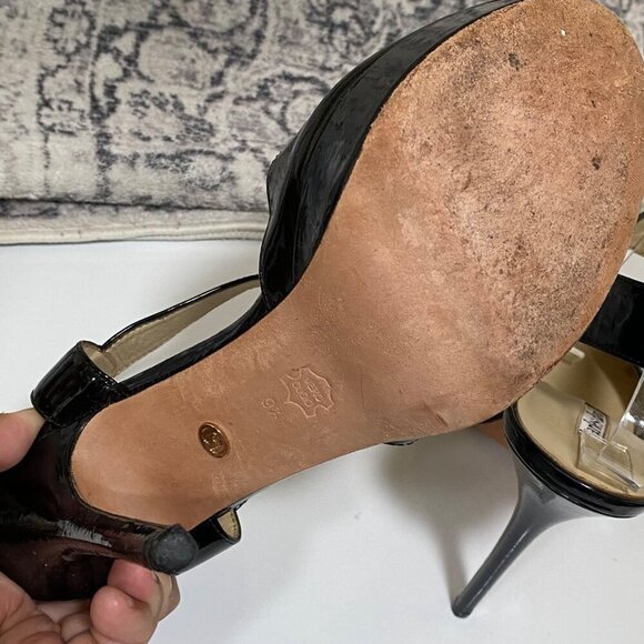 Charles David Black Patent Peep Toe Stiletto Heels Size 9 1/2 - Picture 6 of 7